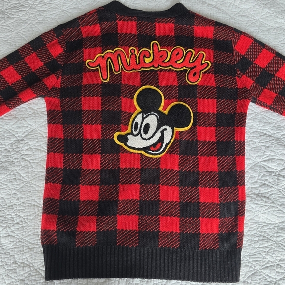 Disney X Forever 21 Mickey Crested Varsity Sweater Cardigan Buffalo Plaid - Picture 11 of 15